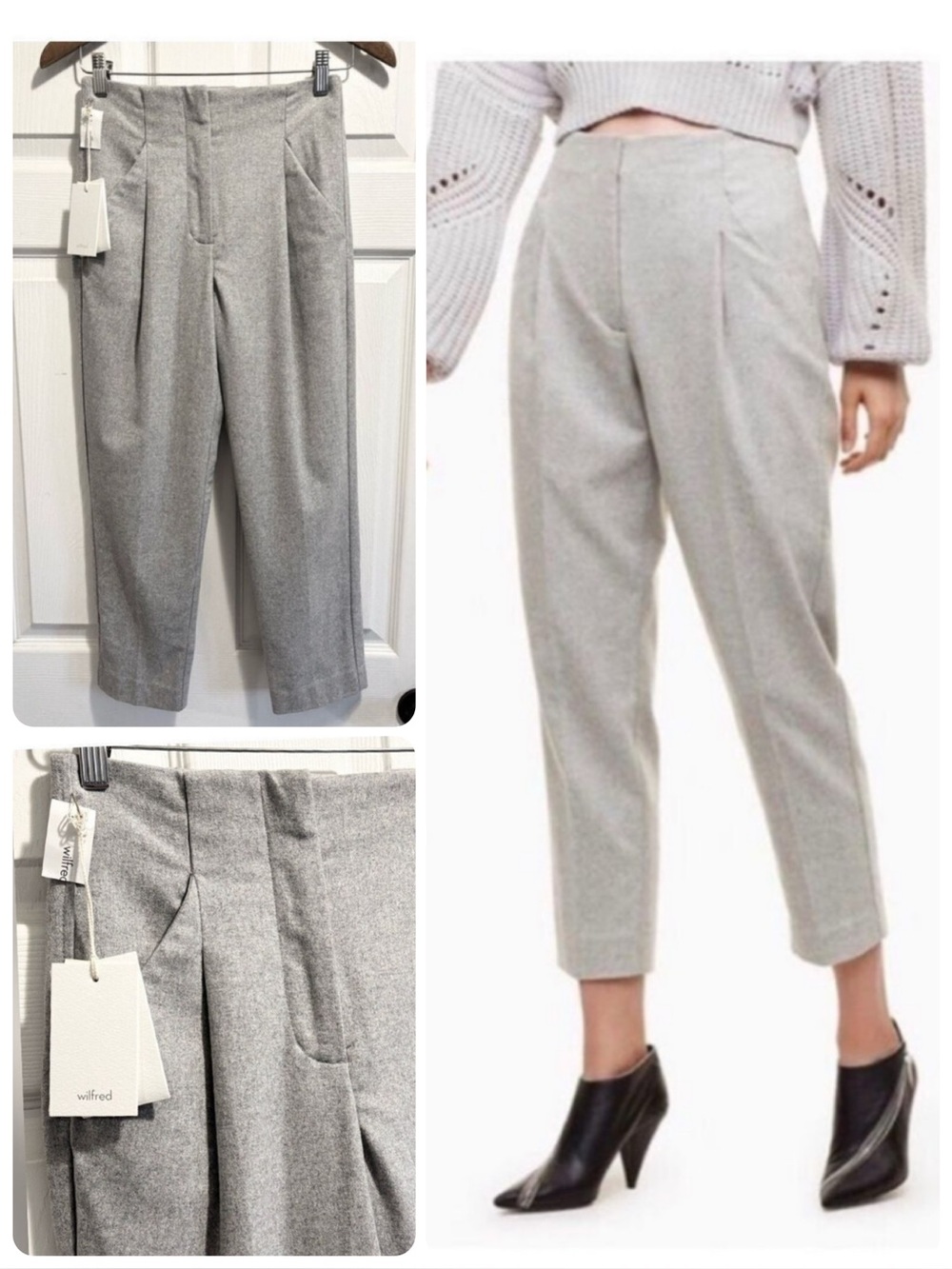 NWT Aritzia Wilfred Chambery Pant Grey Wool Cashmere Blend Pleated Trouser Sz 00